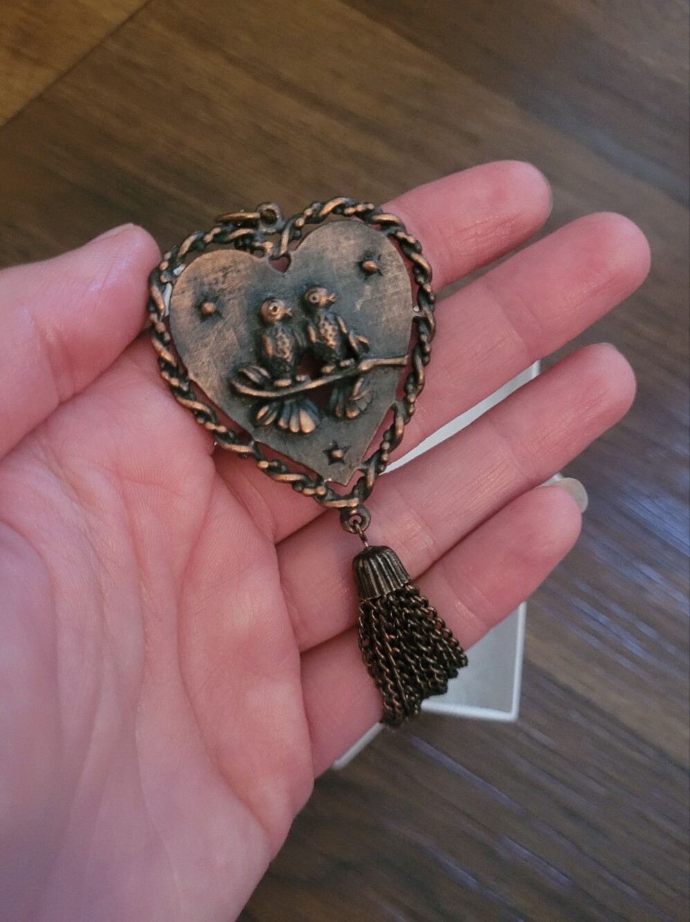 Love Birds Brushed Copper Heart Pendant Necklace